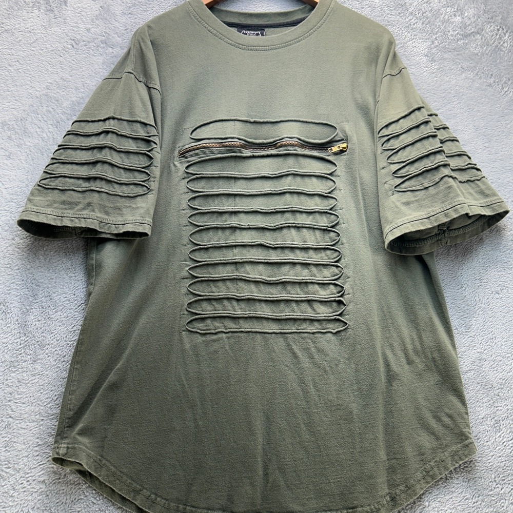Legendary Status Olive Green Distressed Cut Out Zipper T-Shirt‎ 2XL Streetwear